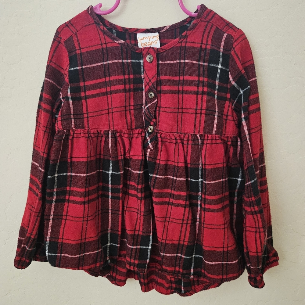 Jumping Beans Kids Red and Black Holiday Plaid Button Down Shirt 5T